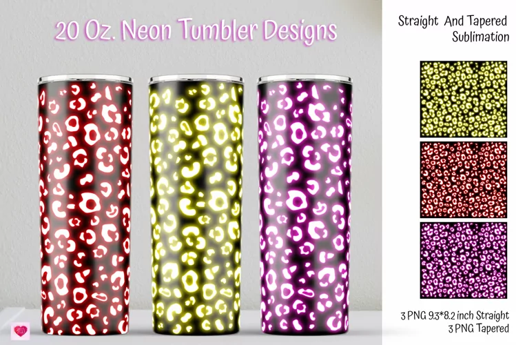 Neon Leopard Skinny Tumbler Sublimation. Yellow Tumbler Wrap