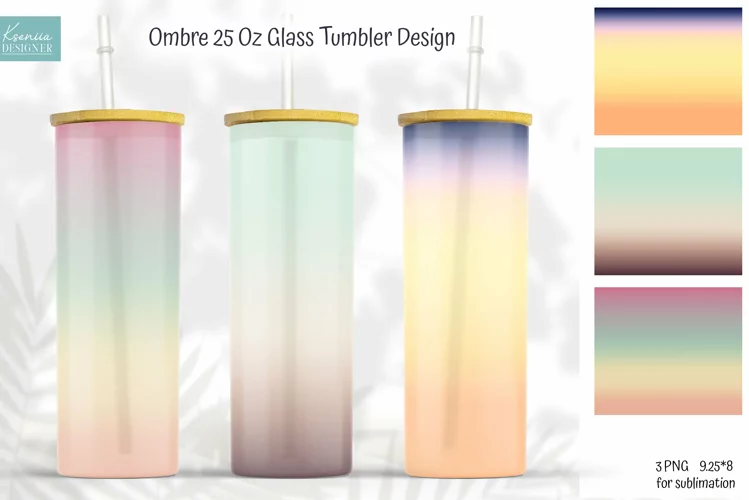 Ombre 25 Oz Glass Can Tumbler Wrap. Summer Sublimation PNG