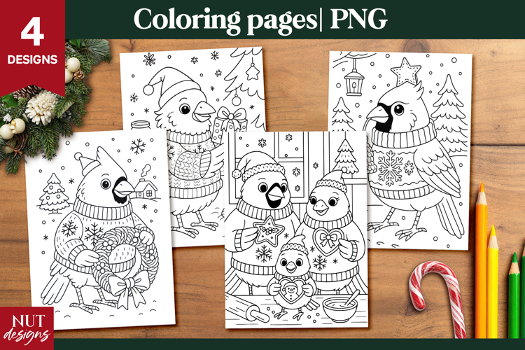 Cardinal Bird Christmas Coloring Pages for Kids printable