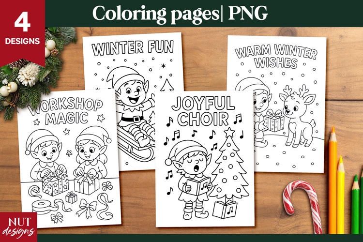 Festive Elf Christmas Coloring Pages for Kids Christmas card