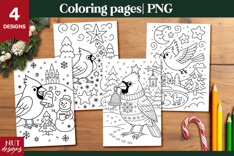 Cardinal Bird Christmas Coloring Pages for Kids printable