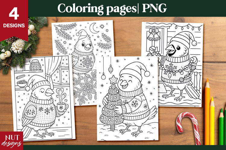 Cardinal Bird Christmas Coloring Pages for Kids printable