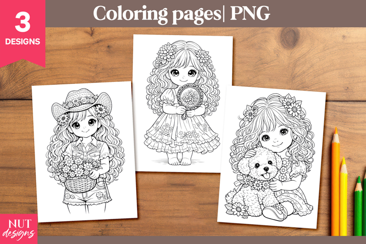 Cute Floral Girl Coloring Pages for kids cute spring girl