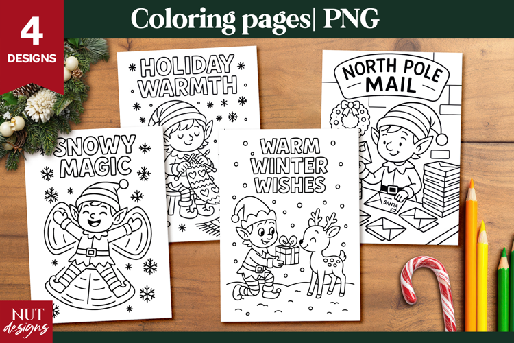 Festive Elf Christmas Coloring Pages for Kids Christmas card