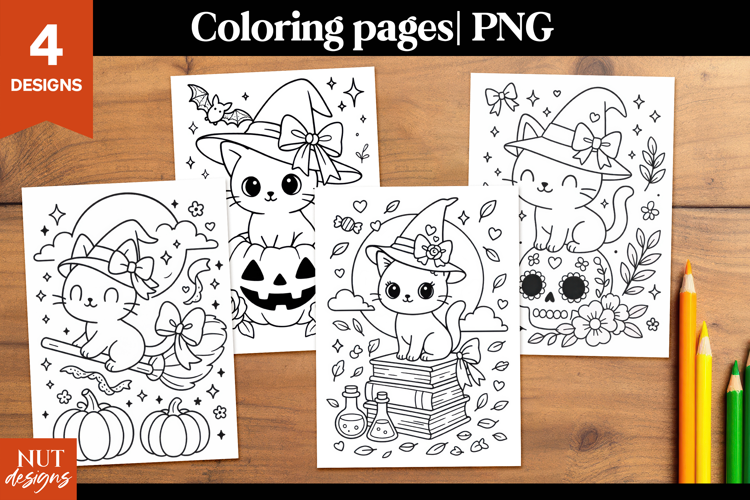 Halloween cat coloring pages Black cat Funny spooky scenes