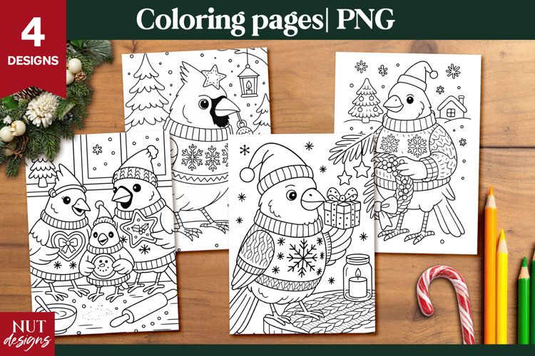 Cardinal Bird Christmas Coloring Pages for Kids printable