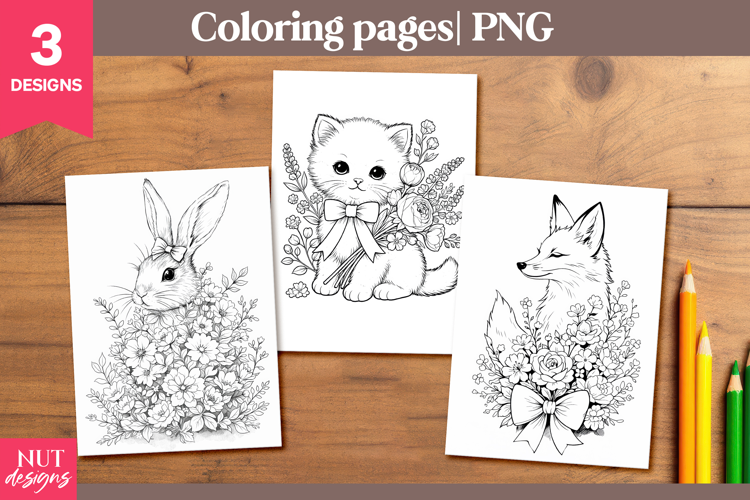 Kids Coloring Pages Cute Floral Animal Coloring page