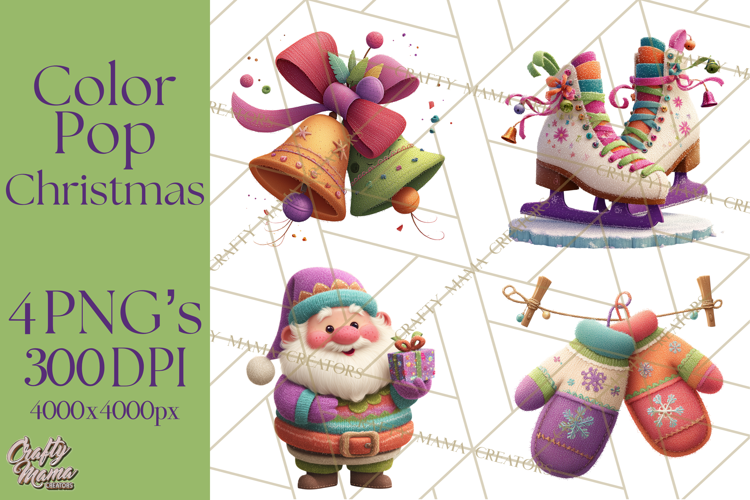Christmas Clipart PNG, Bold Holiday Characters & Decor