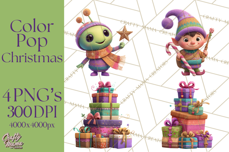 Christmas Clipart PNG, Bold Holiday Characters & Decor