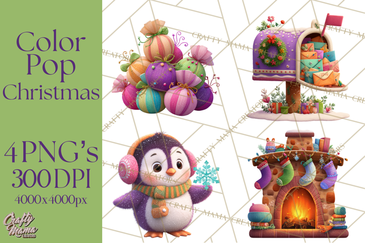 Christmas Clipart PNG, Bold Holiday Characters & Decor