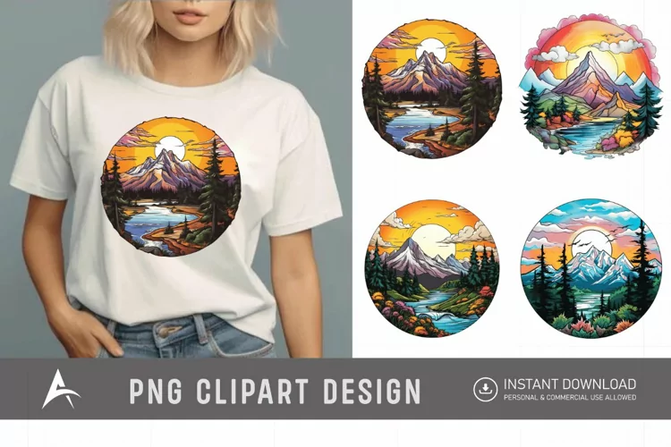 Watercolor Color Serene Mountain Landscape Clipart