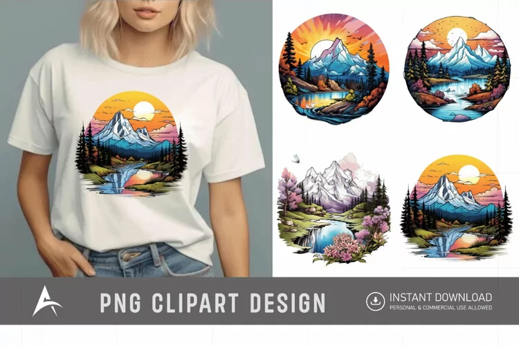 Watercolor Color Serene Mountain Landscape Clipart