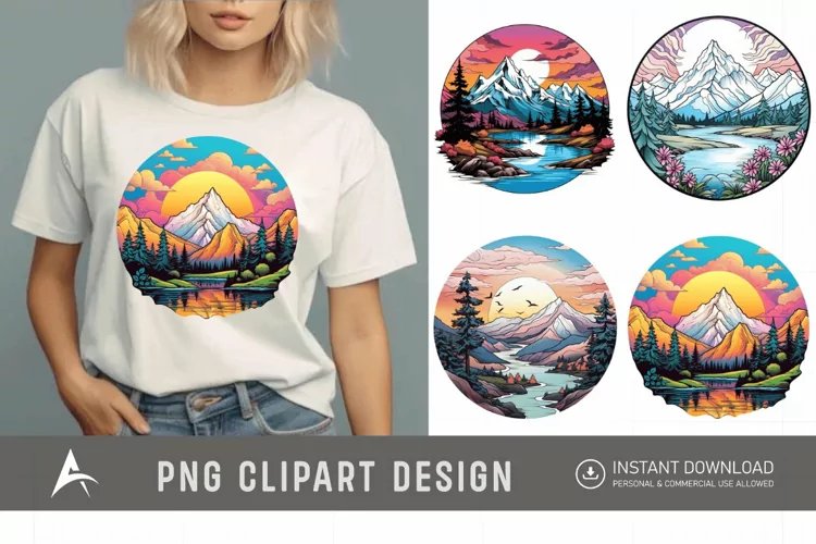 Watercolor Color Serene Mountain Landscape Clipart