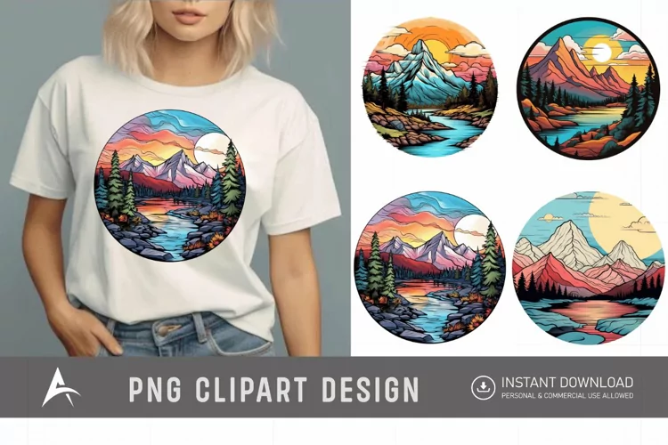 Watercolor Color Serene Mountain Landscape Clipart