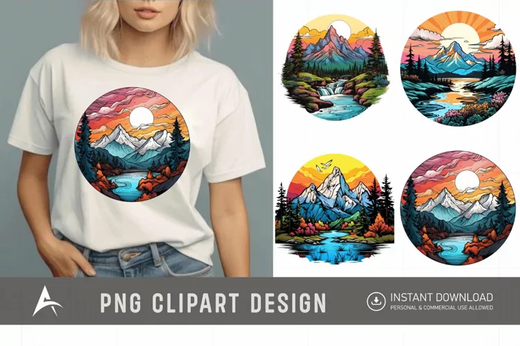 Watercolor Color Serene Mountain Landscape Clipart