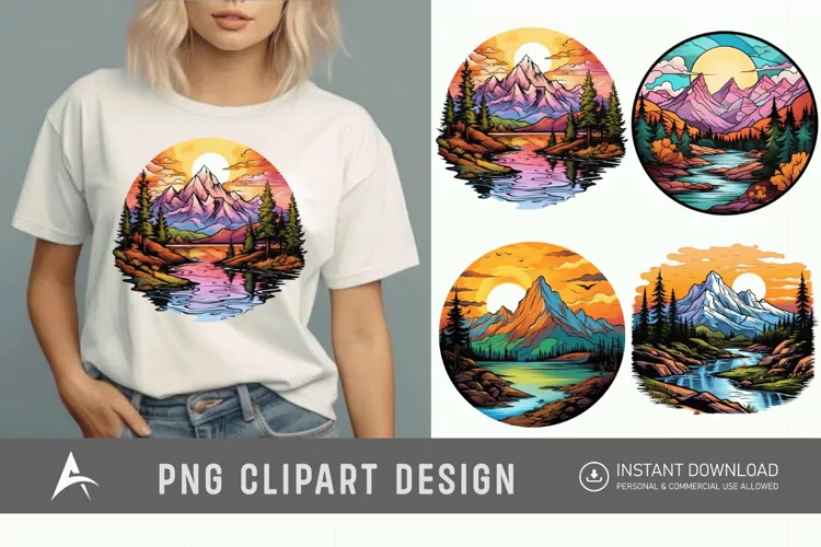 Watercolor Color Serene Mountain Landscape Clipart