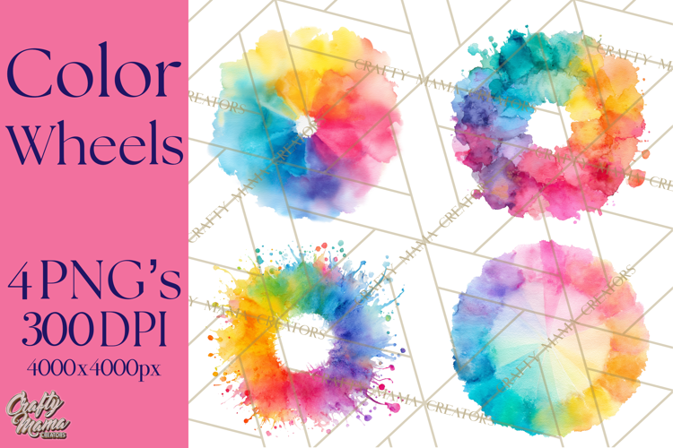 Color Wheel Clipart, Watercolor Paint Splash Art, Bright Png