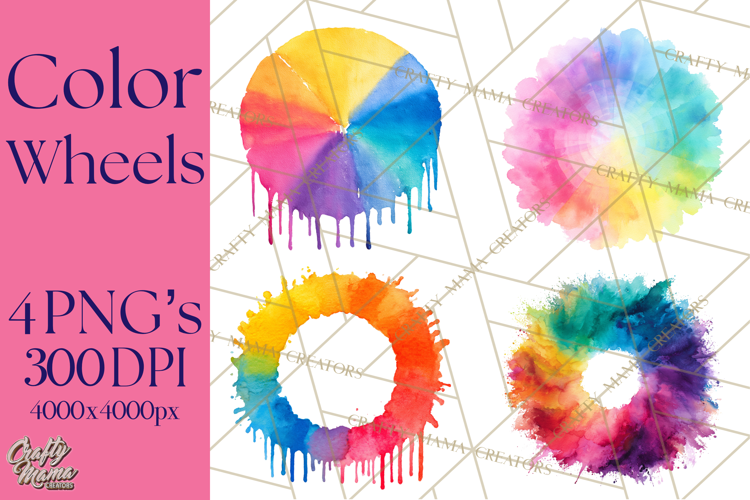 Color Wheel Clipart, Watercolor Paint Splash Art, Bright Png