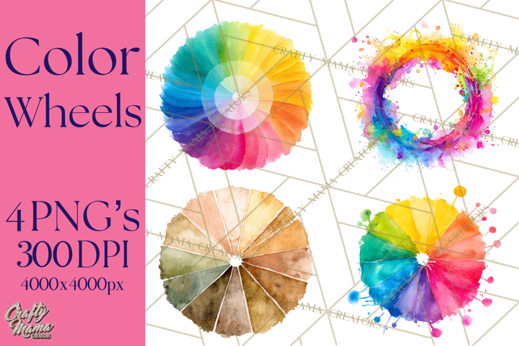 Color Wheel Clipart, Watercolor Paint Splash Art, Bright Png