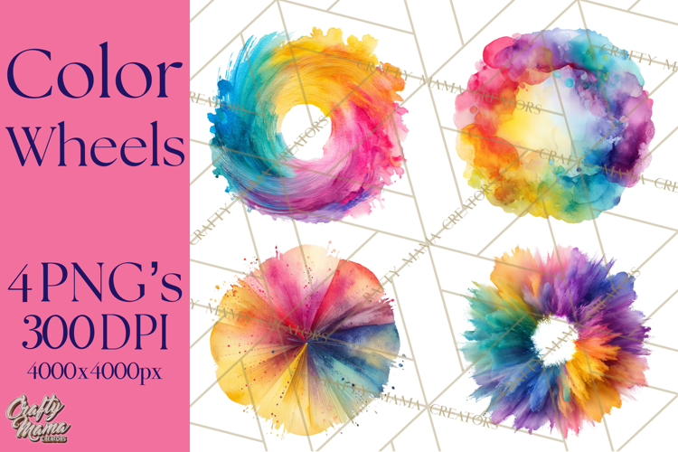 Color Wheel Clipart, Watercolor Paint Splash Art, Bright Png