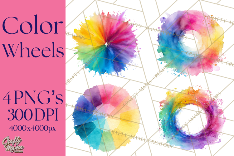 Color Wheel Clipart, Watercolor Paint Splash Art, Bright Png