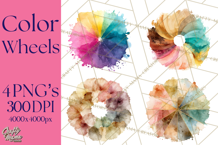 Color Wheel Clipart, Watercolor Paint Splash Art, Bright Png