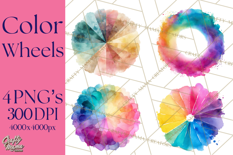 Color Wheel Clipart, Watercolor Paint Splash Art, Bright Png
