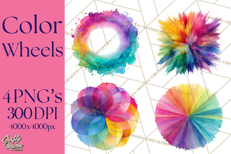 Color Wheel Clipart, Watercolor Paint Splash Art, Bright Png