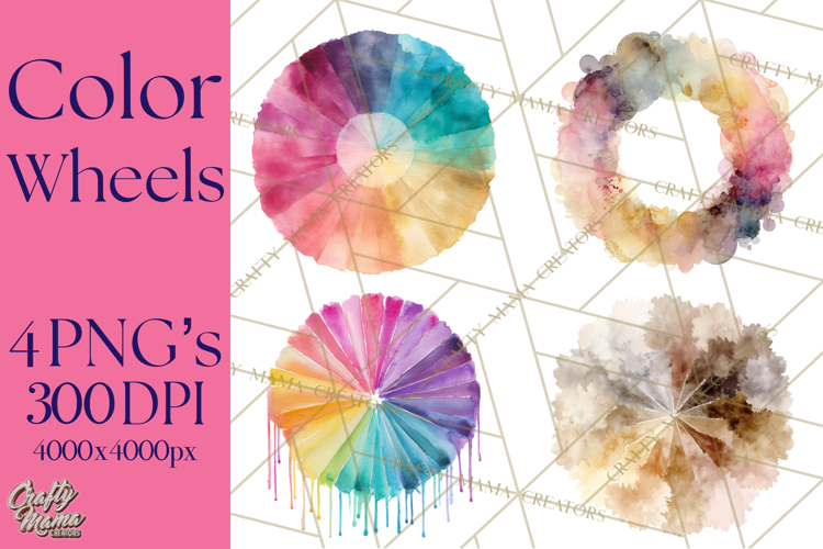 Color Wheel Clipart, Watercolor Paint Splash Art, Bright Png