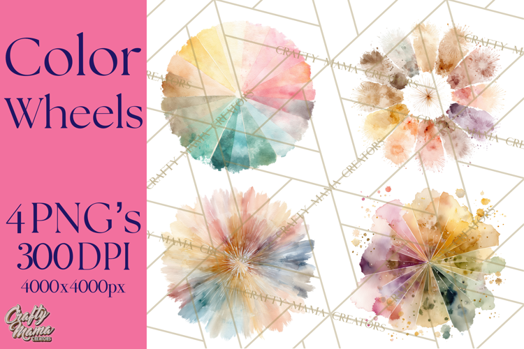 Color Wheel Clipart, Watercolor Paint Splash Art, Bright Png