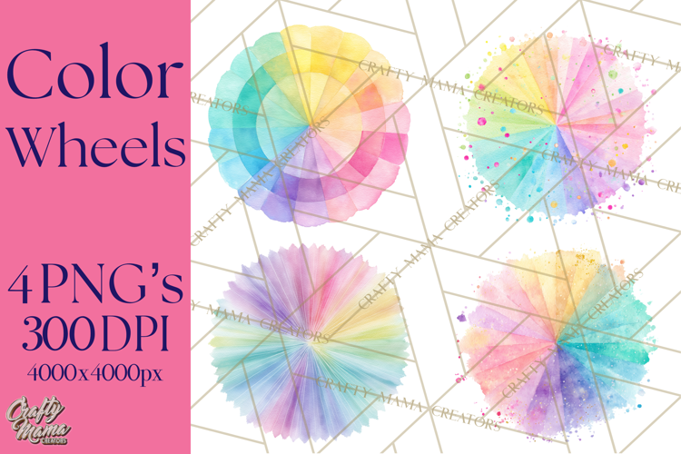 Color Wheel Clipart, Watercolor Paint Splash Art, Bright Png