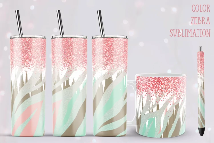 Color Zebra Sublimation. Pink Glitter Sublimation For Mug