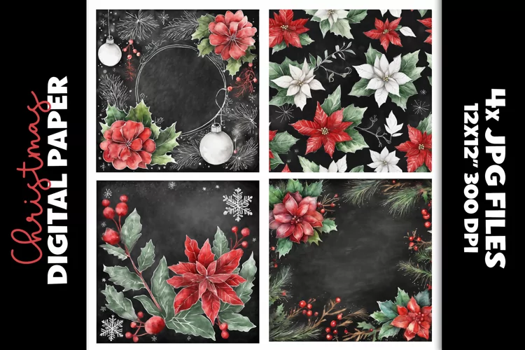 Christmas Floral Frames Paper Backgrounds