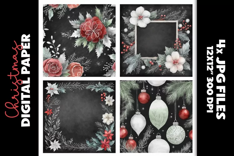 Christmas Floral Frames Paper Backgrounds