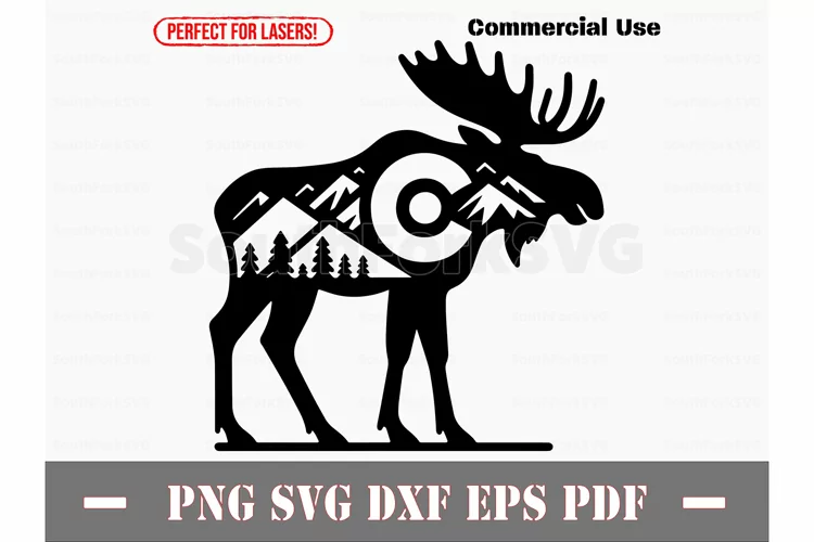 Moose Silhouette Colorado Flag, Scenery & Mountains Design