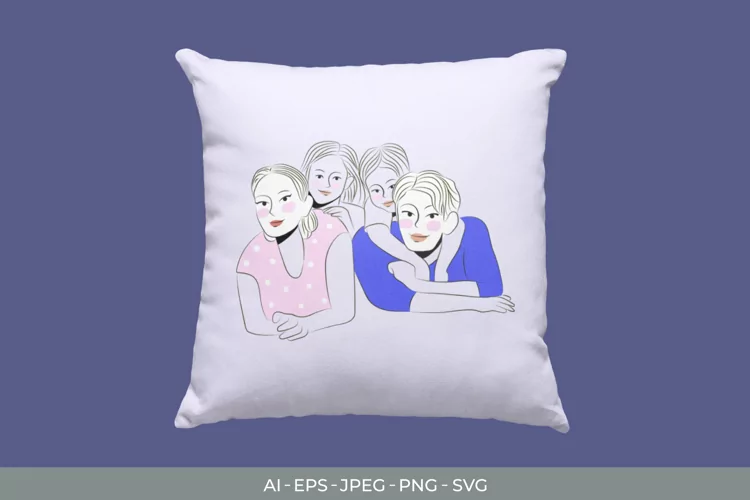 Colored Lovely Family Line Art SVG