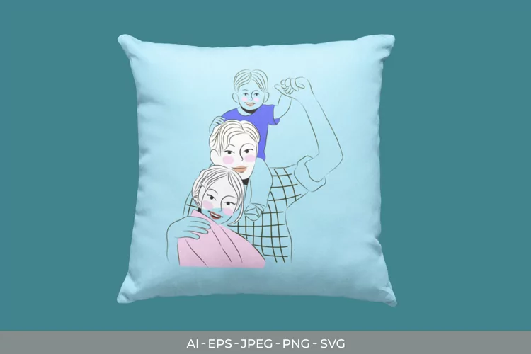 Colored Lovely Family Line Art SVG