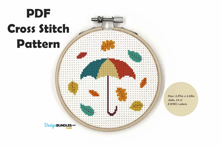 Colored Autumn Umbrella Cross Stitch Pattern PDF File
