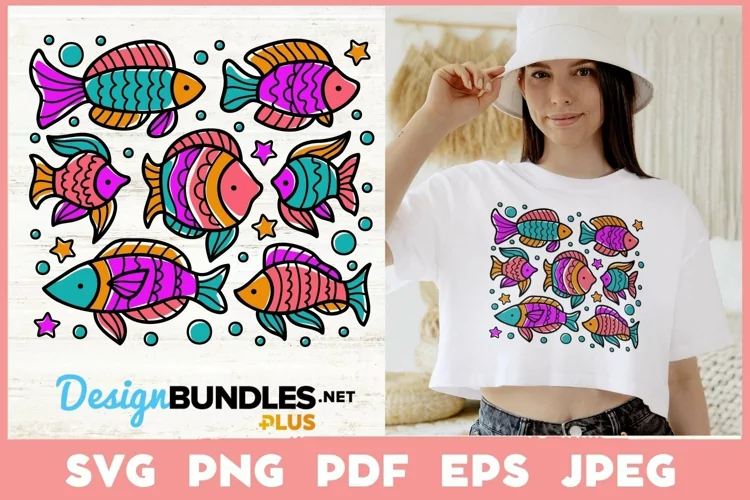 Colored Fish Drawing SVG| Line Art Fish Cut File