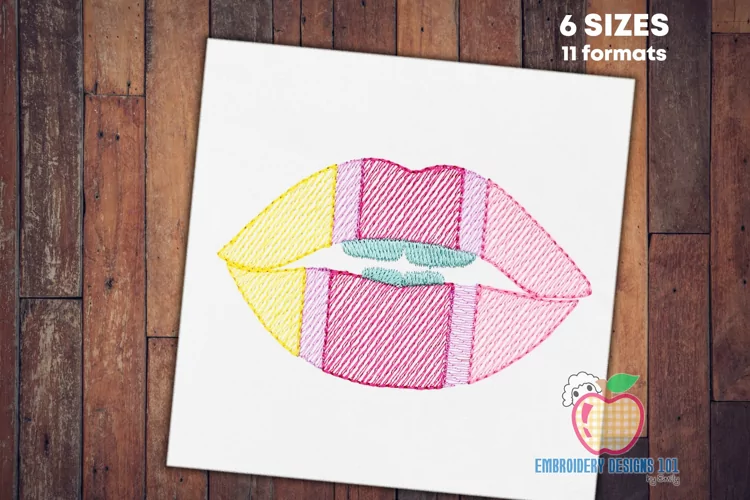 Colored lips Sketch Embroidery