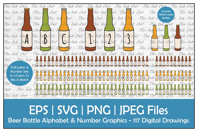 Beer Bottle Alphabet Letter & Number Vector Clipart Set example image 1