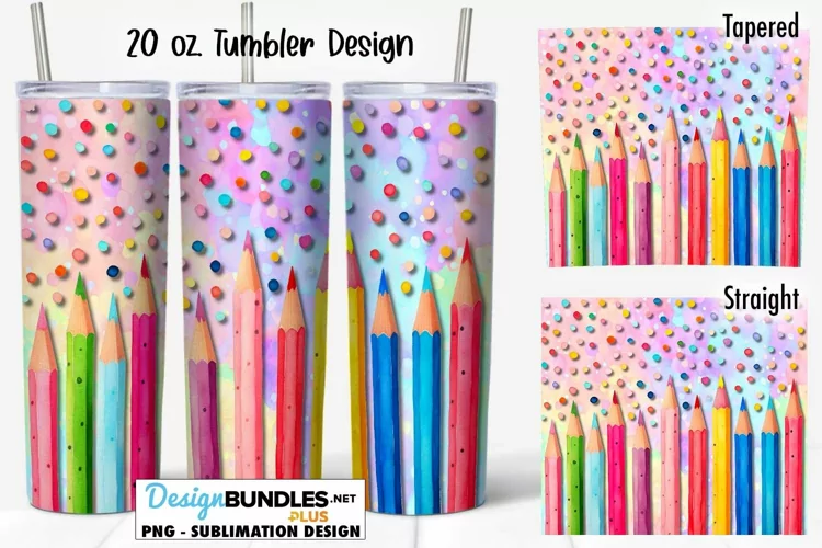 Polka Dot Colored Pencils 20 oz Sublimation Tumbler Design