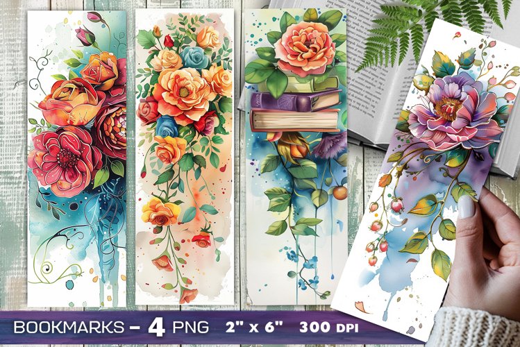 Peony and books bookmark, pile of books, floral peonies
