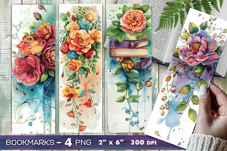 Peony and books bookmark, pile of books, floral peonies