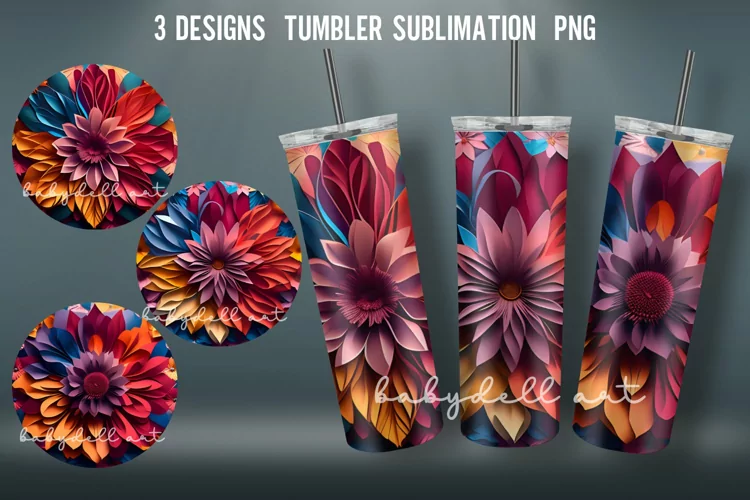 3D Tumbler Wrap | 3D Sublimation PNG I Flowers Colorful 3D