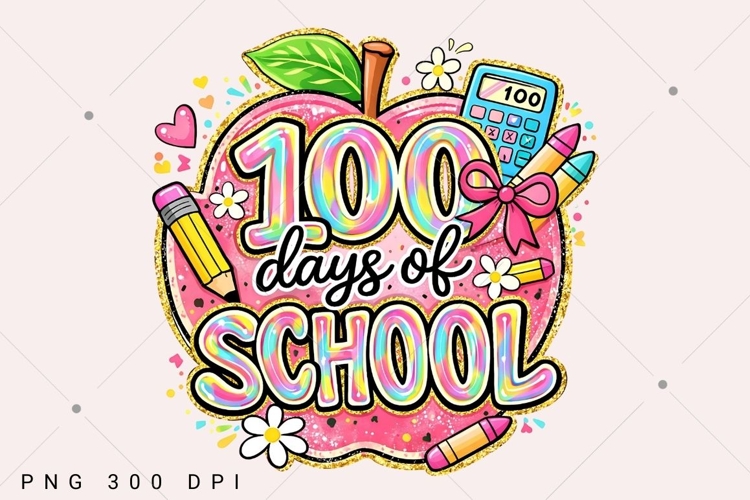 Colorful 100 Days Of School png, Preppy School Design Png