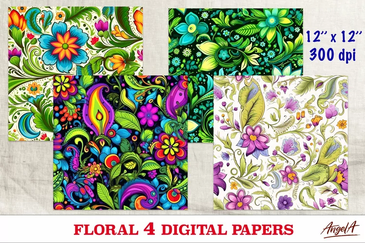 Floral digital paper / summer colorful flowers pattern