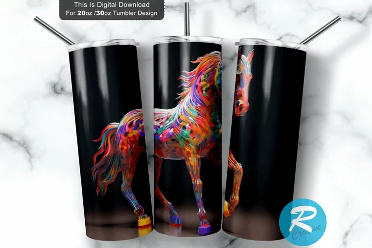 Colorful 3D Horse 20oz/30oz Skinny Tumbler