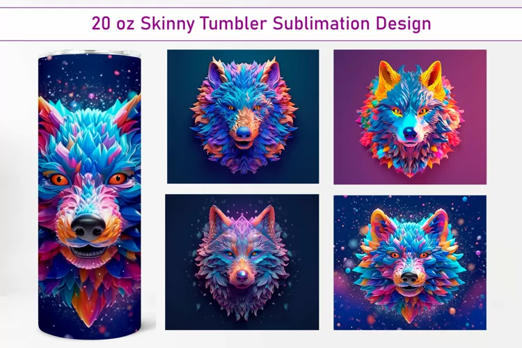 Colorful Wolves - 3D Tumbler Wrap Sublimation Design 20 oz