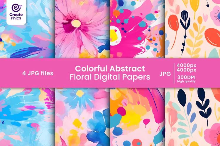 colorful abstract floral digital papers and pastel patterns